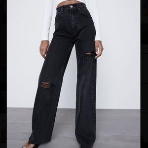 Zara Wide Leg Full Length Ripped Jeans